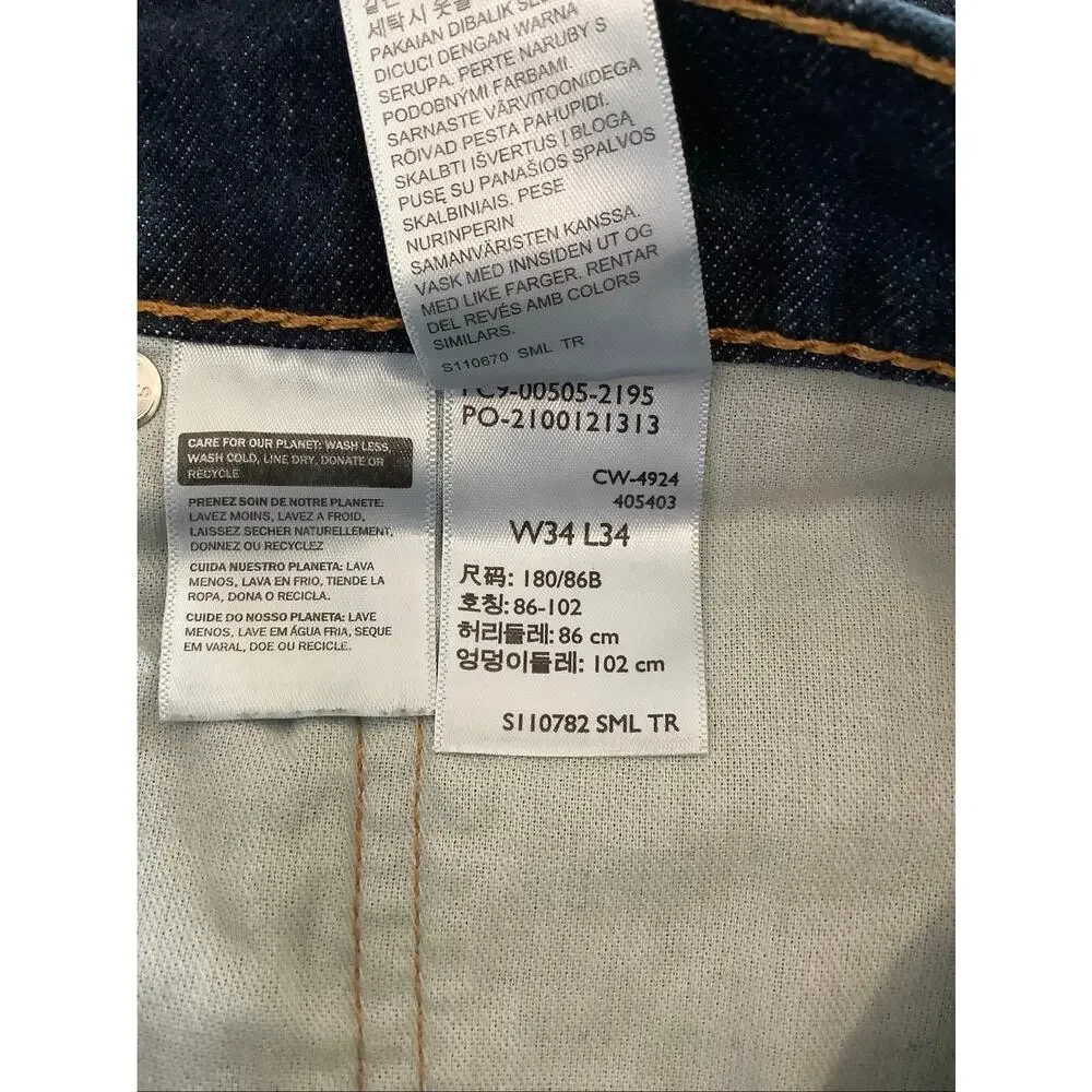 Levis Mens 34x34 Dark Wash 505 Regular Fit Straight Leg Jeans Work Casual T4-4